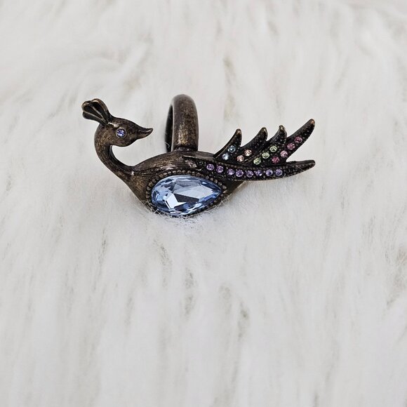 Avon Vintage Peacock Burnished Brass Crystal Rhinestones Statement Ring - Picture 1 of 5